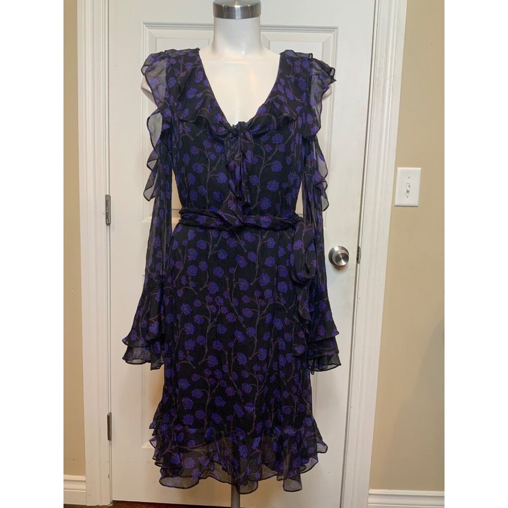 Diane Von Furstenberg Joni Dragon Berry Ditsy Sapphire Floral Silk Dress, Size 8